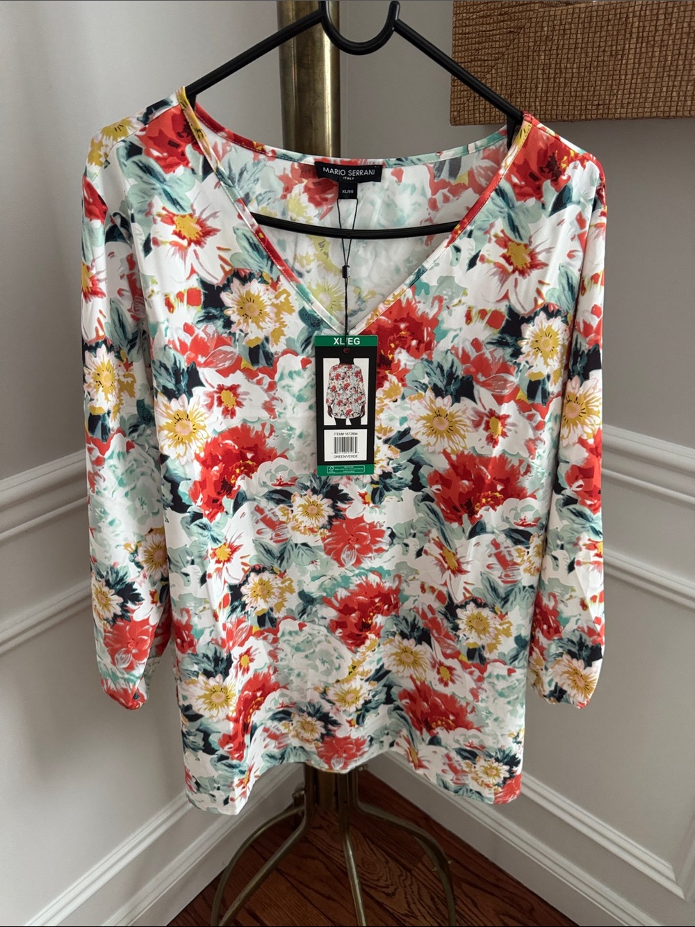 Mario Serrani Floral V-Neck Tunic in White with Red & Yellow Blooms